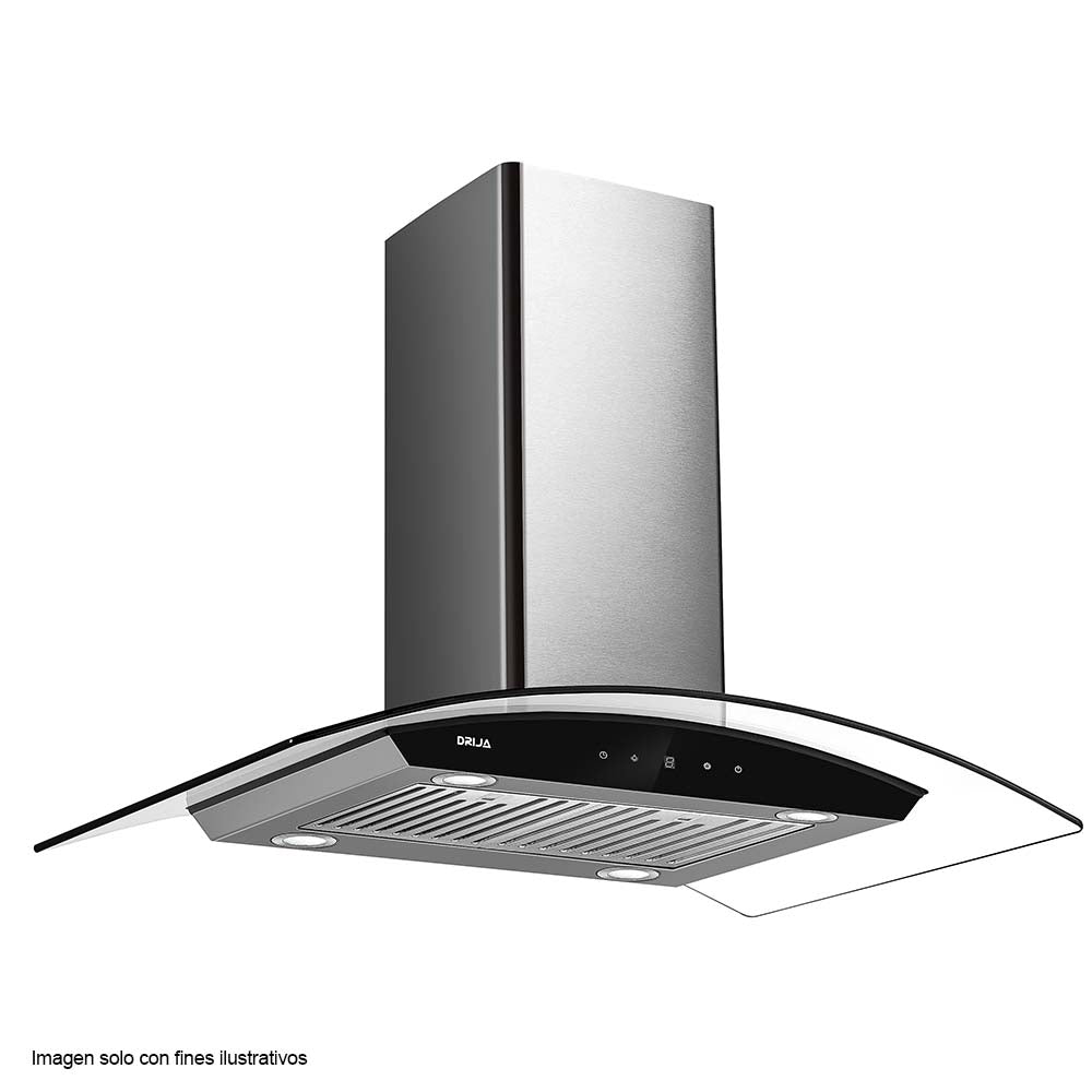 Extractor de grasa Prisma Isla Touch 90 Drija, acero inoxidable filtros de aluminio, iluminación LED.