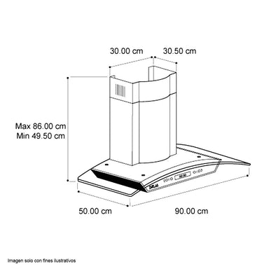 Extractor de grasa Prisma Isla Touch 90 Drija, acero inoxidable filtros de aluminio, iluminación LED.