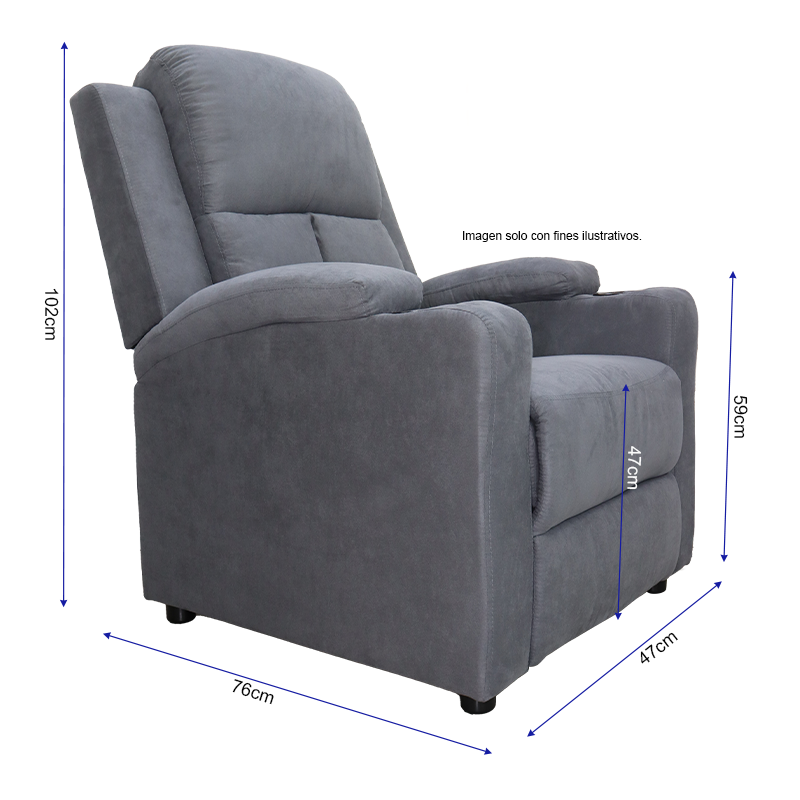 Sillón reclinable 857-1423352, color tono gris, tapizado en microfibra