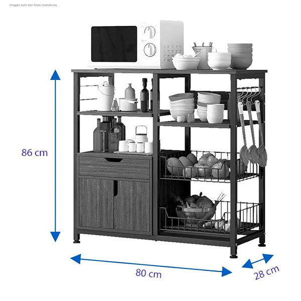 Organizador de cocina LFK05, estructura de madera aglomerada y melamina