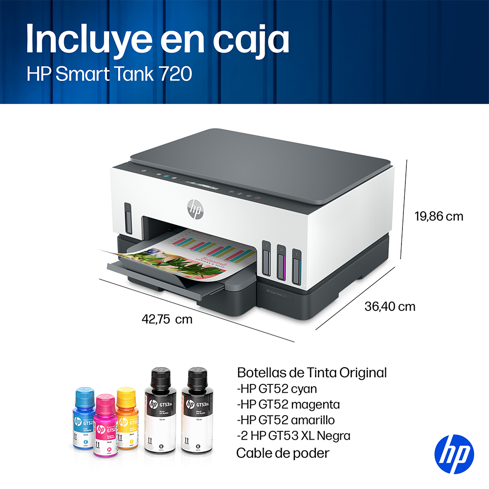 Impresora Multifuncional Smart Tank 720 HP Wi-Fi Smart App Dúplex