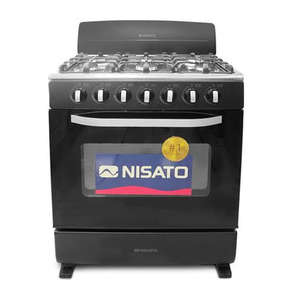 Estufa a Gas, 30”, NE-7630RNPHFMS, Nisato, 6 quemadores con mesa de acero inoxidable y parrillas de alambrón, Color negro