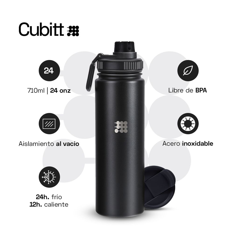 Termo Hidratación, 24 oz, CTHB24-1, Cubitt, Hydro Bottle acero inoxidable, negro