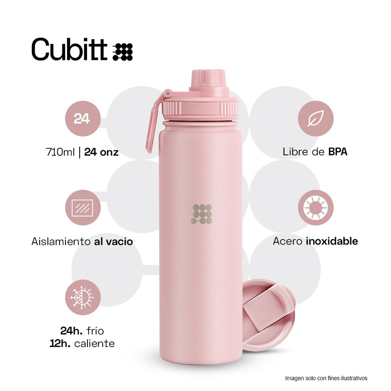 Termo para agua, 24 oz, CTHB24-5, Cubitt, acero inoxidable, rosado
