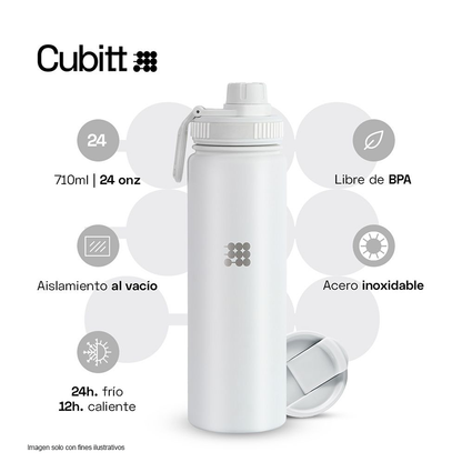 Termo para agua, 24 oz, CTHB24-7, Cubitt, acero inoxidable, blanco