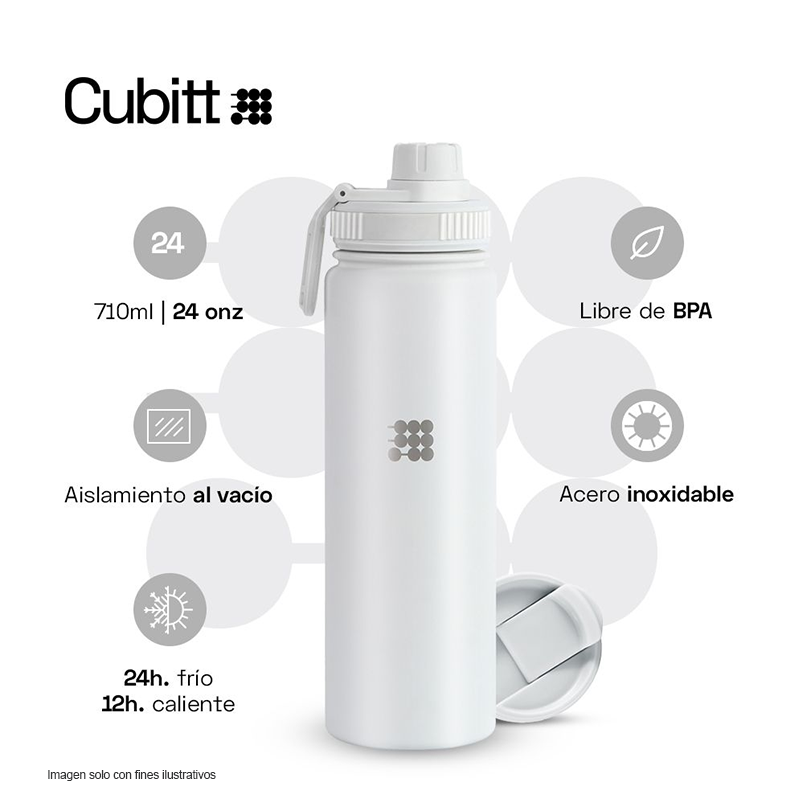 Termo para agua, 24 oz, CTHB24-7, Cubitt, acero inoxidable, blanco