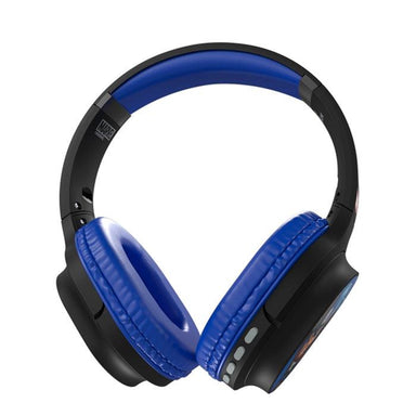 Audífonos inalámbricos Bluetooth over ear, color negro con azul, micrófono integrado