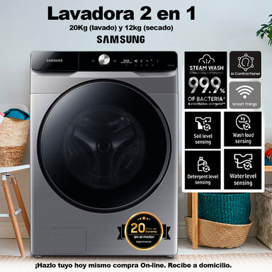 Lavadora y secadora carga frontal eléctrica WD20T6300GP/AX Samsung 20 KG de lavadora 12Kg Secado de secado en acabado color gris