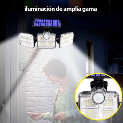 Solar tipo pared flood light 3 modulos con sensor de movimiento