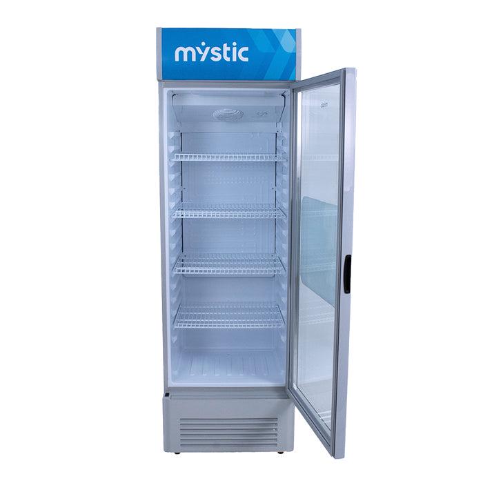 MYSTIC ENFRIADOR VERTICAL UNA PUERTA DE VIDRIO MY-ENF450L CONTROL DE TEMPERATURA INTERNO PARRILLAS DE ALAMBRÓN PATAS SOPORTE LUCES LED PUERTA DE CRISTAL TRANSPARENTE VOLTAJE 115V / 60 HZ