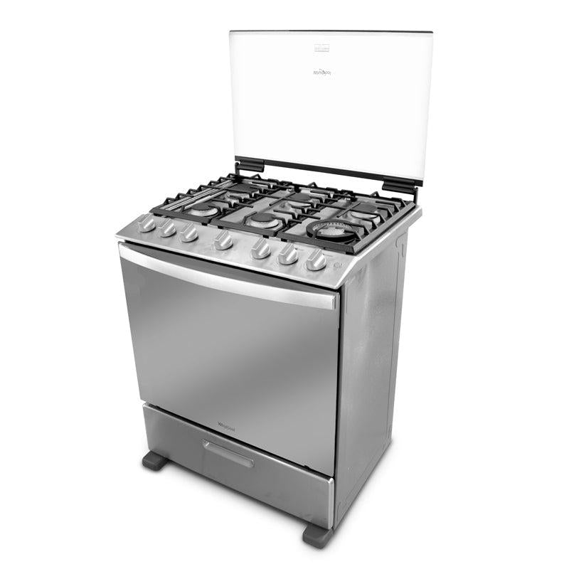 WHIRLPOOL ESTUFA 30" GAS LWFR7000S 6 QUEMADORES ACERO INOX PARRILLA HIERRO FUNDIDO ENCENDIDO ELECTRICO