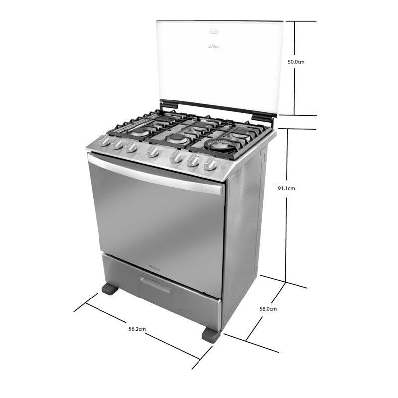 WHIRLPOOL ESTUFA 30" GAS LWFR7000S 6 QUEMADORES ACERO INOX PARRILLA HIERRO FUNDIDO ENCENDIDO ELECTRICO