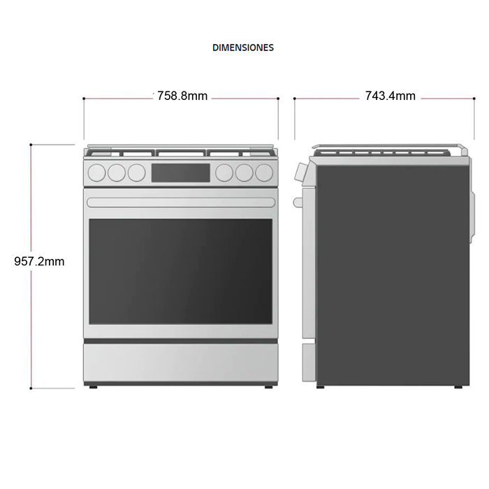 Estufa a gas 30" LRGL5847S instaview, freidora de aire, ThinQ, Easyclean.
