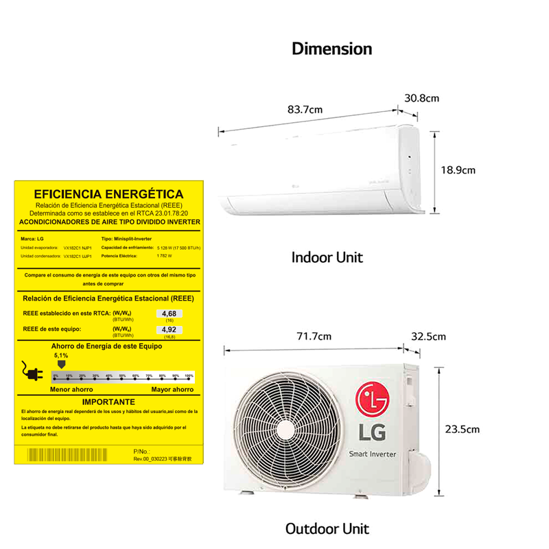 Aire Acondicionado Split Inverter 18000 BTU VX182C1.NJP1 LG