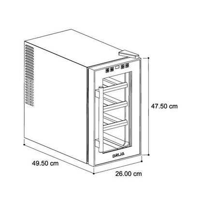Vinera termoeléctrica para 8 botellas Drija modelo ROSSO 8 marco delgado de acero inoxidable 304 iluminacion led blanca control digital 3 estantes de madera temperatura mínima 8 grados voltaje 110V