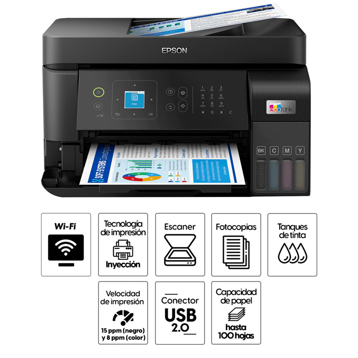 Impresora EPSON L5590 rellenado multifuncional usb wifi ethernet C11CK57301 escanea hasta 8.5 x14 (página legal)
