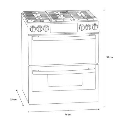 Estufa a gas 30" IO950FS0 GE modo sabbath 5 quemadores doble horno.