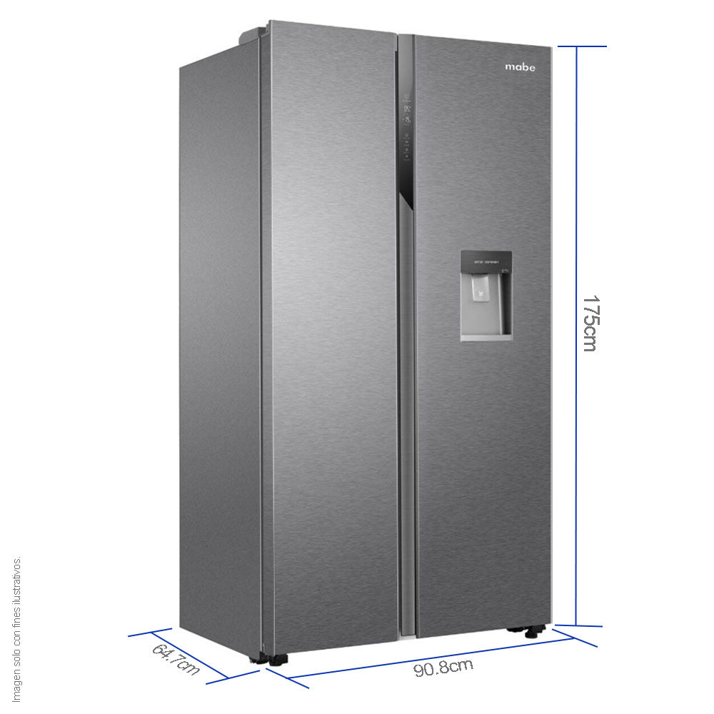 Refrigeradora Side By Side 18.5pc MSM544LMLSS0 Mabe color inoxidable, inverter, dispensador de agua.