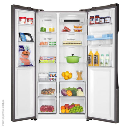 Refrigeradora Side By Side 18.5pc MSM544LMLSS0 Mabe color inoxidable, inverter, dispensador de agua.