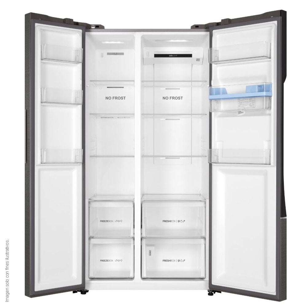 Refrigeradora Side By Side 18.5pc MSM544LMLSS0 Mabe color inoxidable, inverter, dispensador de agua.