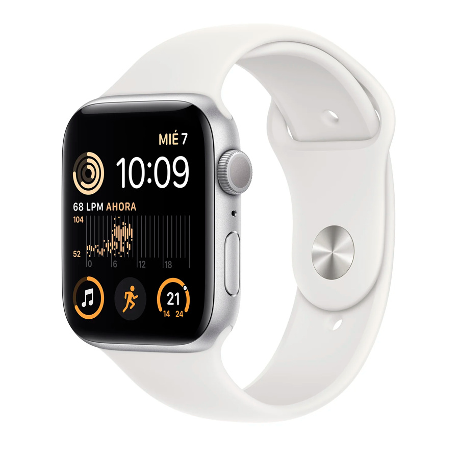 APPLE WATCH SE GPS 44MM SILVER ALUMINIUM CASE WITH WHITE SPORT BAND - REGULAR