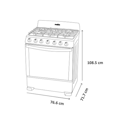 Estufa a gas 30" EM7641BAIN2 Mabe 6 quemadores mesa de acero inoxidable
