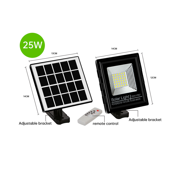 Lámpara tipo reflector con panel solar ip67 GD-8625 8hrs de autonomía color negro.