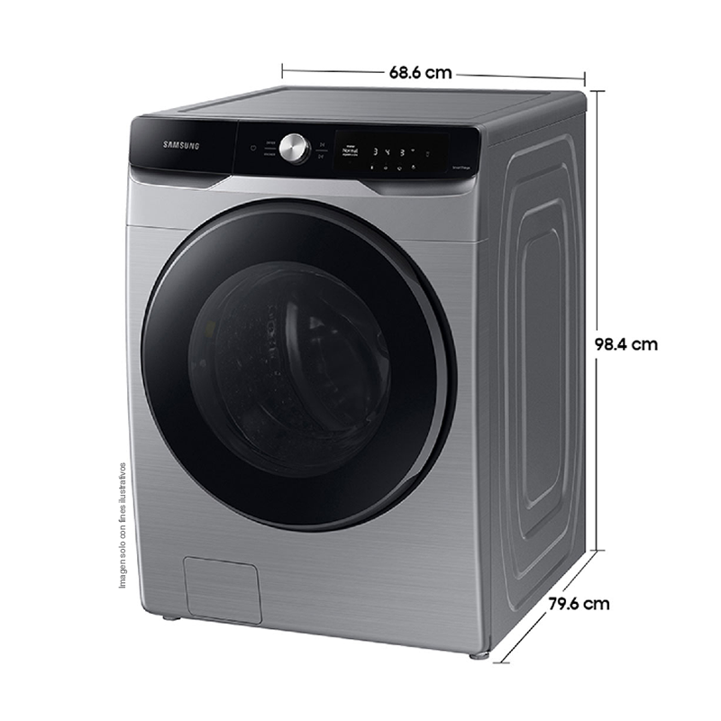 Lavadora Samsung carga frontal 22kg WF22C6400AP/AP plateado tambor de acero inoxidable pantalla control inteligencia artificial.