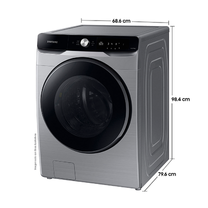 Lavadora Samsung carga frontal 22kg WF22C6400AP/AP plateado tambor de acero inoxidable pantalla control inteligencia artificial.