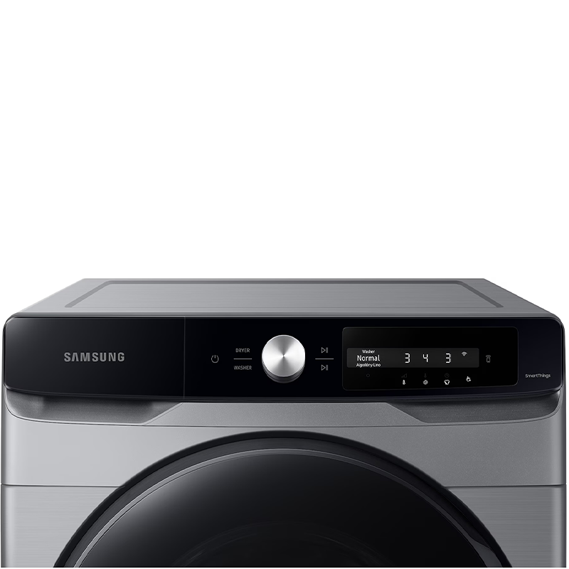 Lavadora Samsung carga frontal 22kg WF22C6400AP/AP plateado tambor de acero inoxidable pantalla control inteligencia artificial.