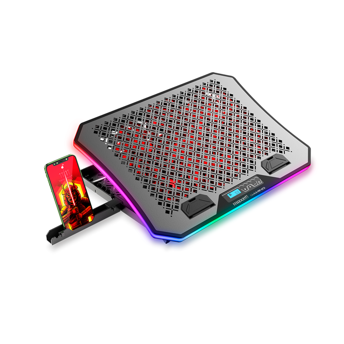 Soporte Maxell RGB fan cooler para laptop GAMING CA-LC-9 SAMURAI. Incluye apertura para celular.