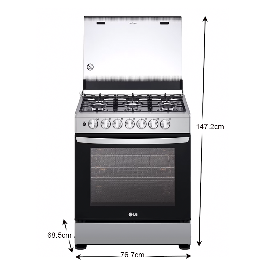 Estufa LRGZ5253S LG a gas 30" encendido automático 6 quemadores horno 5.2pc.