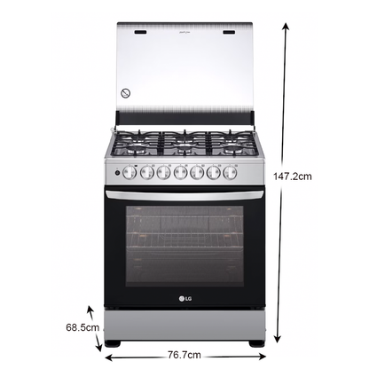Estufa LRGZ5253S LG a gas 30" encendido automático 6 quemadores horno 5.2pc.