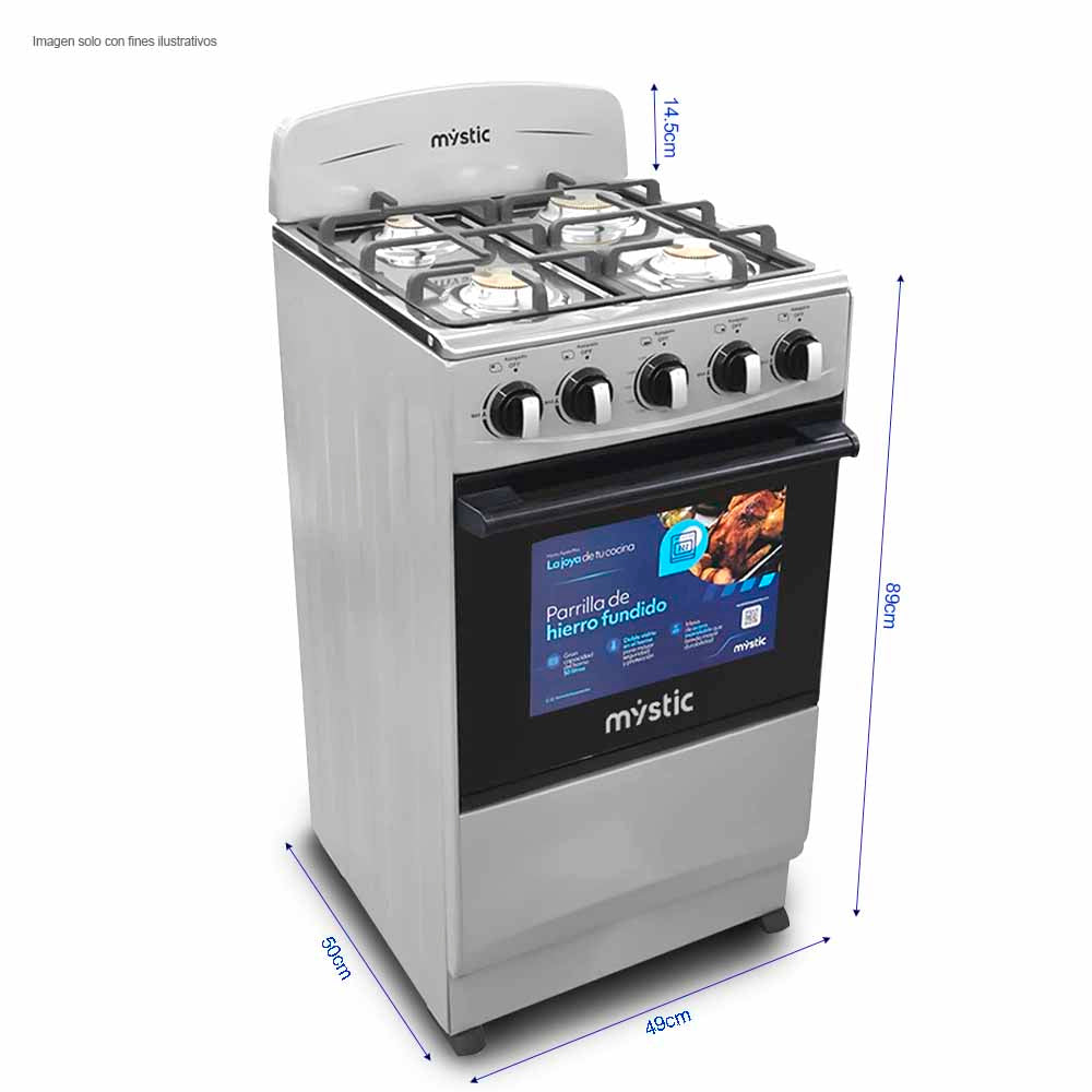 Estufa a gas 20" 4 quemadores MY-ST4QZ921-PHCC-GY color gris MYSTIC.