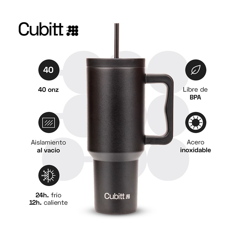 Termo para agua, 40 oz, CT-TUMB1, Cubitt, acero inoxidable, negro