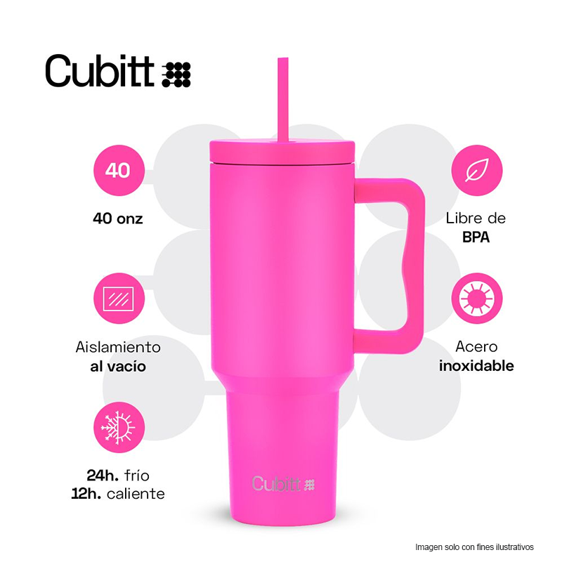 Termo para agua, 40 oz, CT-TUMB5F, Cubitt, acero inoxidable, fucsia