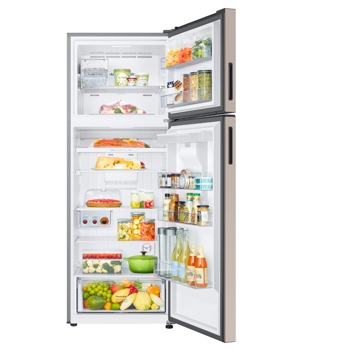 Refrigeradora 18 pc RT53DB6754ETAP Samsung, Top Mount  bespoke beige WiFi inteligente integrado dispensador de agua