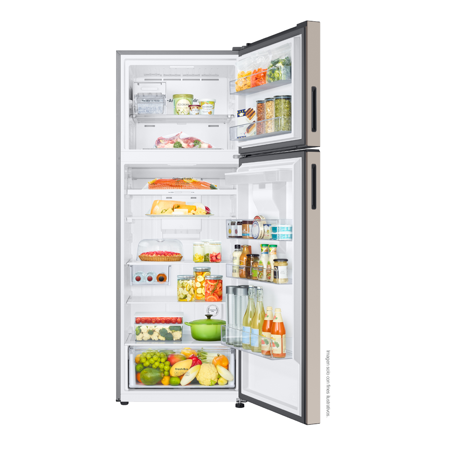 Refrigeradora 18 pc RT53DB6754ETAP Samsung, Top Mount  bespoke beige WiFi inteligente integrado dispensador de agua