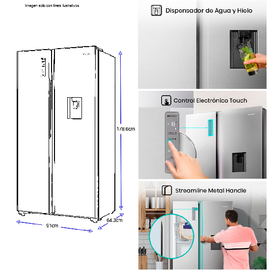 Refrigeradora 18.3pc Side By Side RS19N6ASI HISENSE Inverter