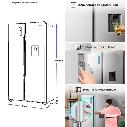 Refrigeradora 18.3pc Side By Side RS19N6ASI HISENSE Inverter.