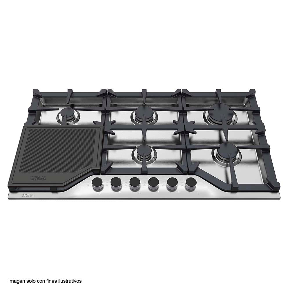 Estufa a gas empotrable de 36" Milán 91 DRIJA acero inoxidable 304, 6 quemadores (SABAF)