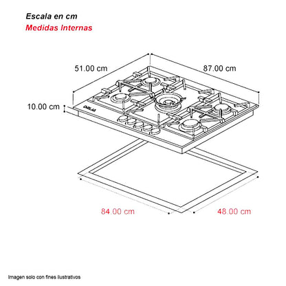 Estufa a gas empotrable de 36" Milán 91 DRIJA acero inoxidable 304, 6 quemadores (SABAF)