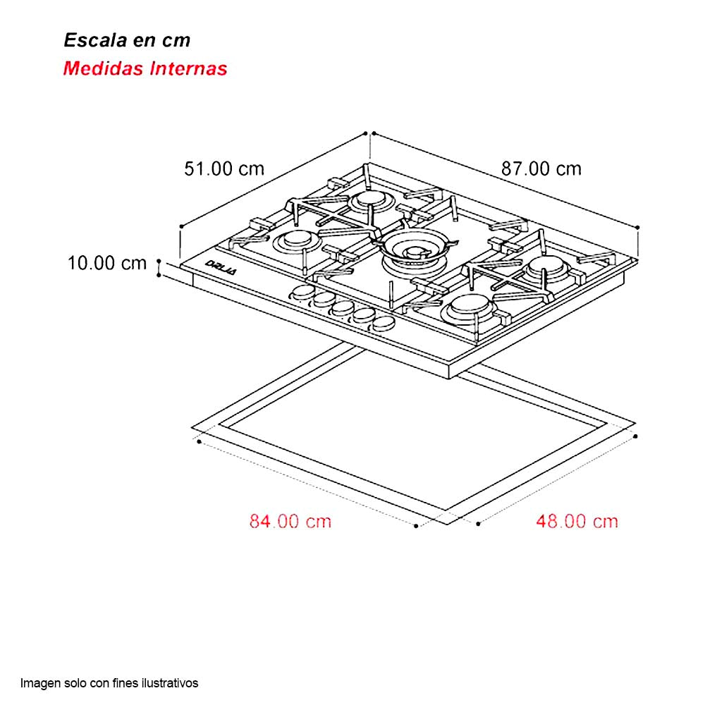Estufa a gas empotrable de 36" Milán 91 DRIJA acero inoxidable 304, 6 quemadores (SABAF)