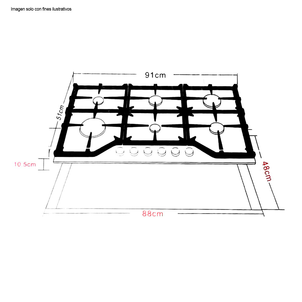 Estufa a gas empotrable de 36" Toscana 91 DRIJA 6 quemadores (SABAF)