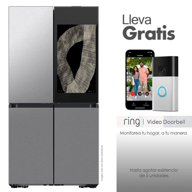 Refrigeradora Bespoke French Door. 4 puertas 29pc Samsung RF29DB9950QDAP FDR dual ice hielo para whisky flex zone puerta auto wifi color arriba negro y abajo plateado.