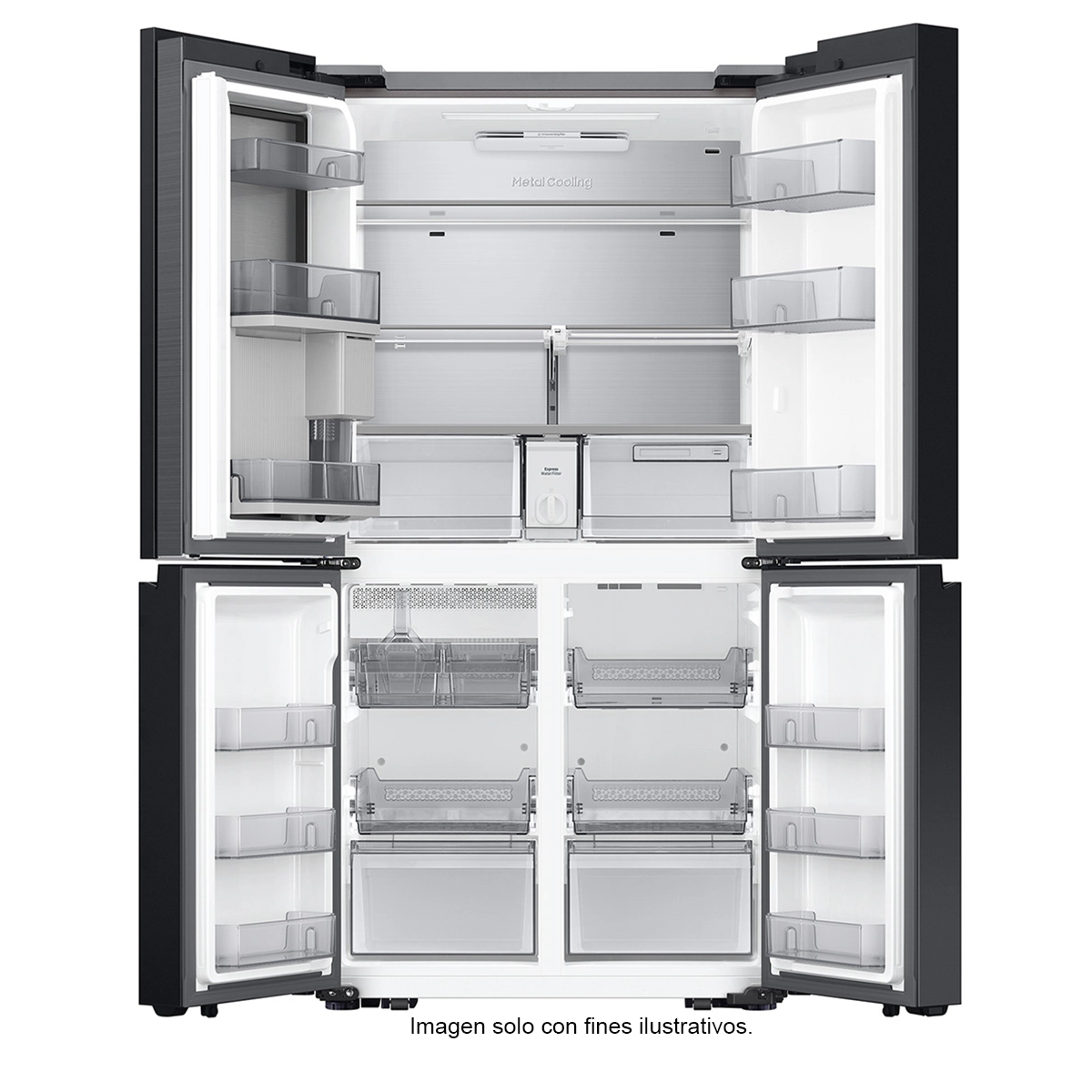 Refrigeradora Bespoke 29pc RF29DB965012AP FDR Samsung 4 puertas, dispensador interior + jarra automática triple enfriamiento flex zone dual ice hielo para whisky color clean white