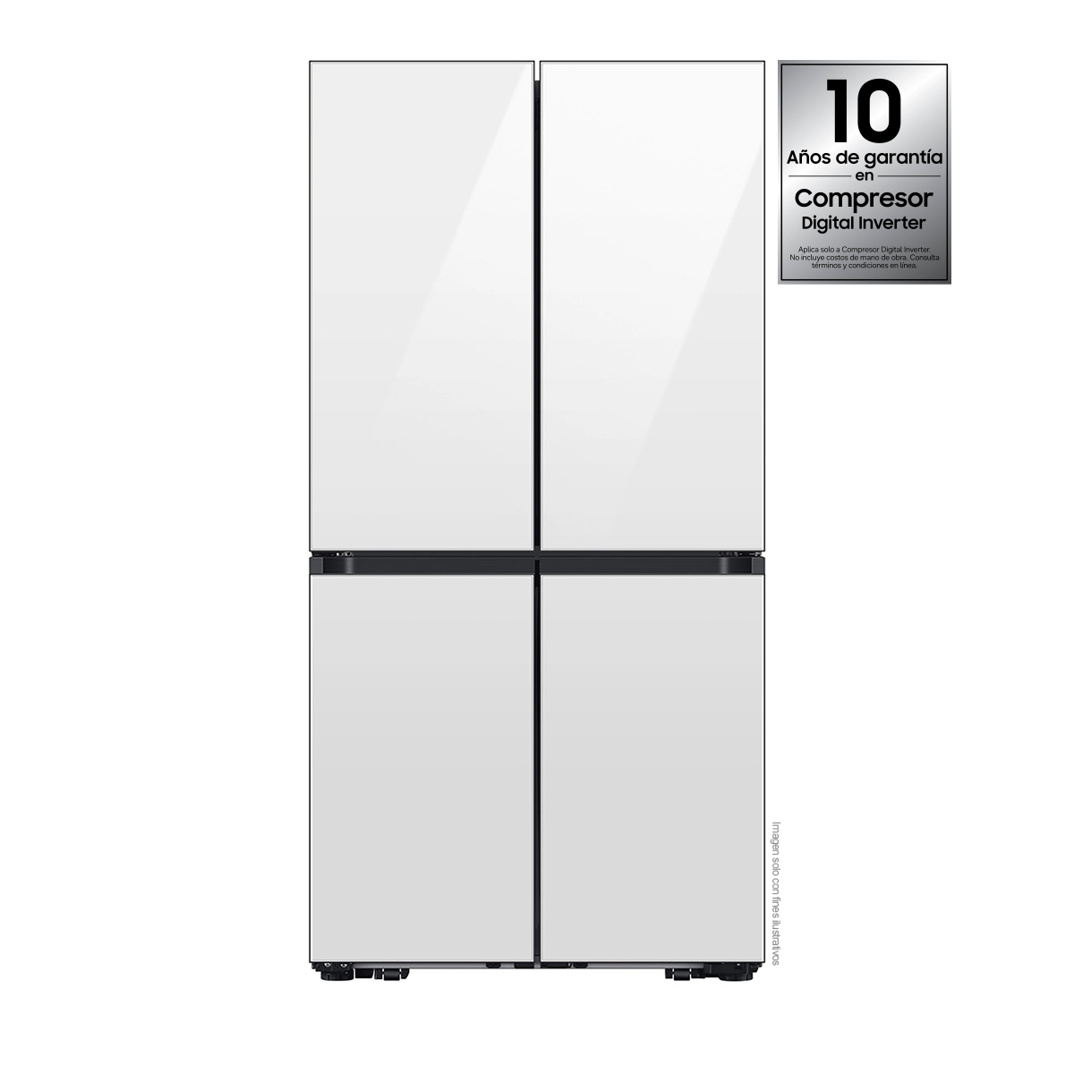 Refrigeradora Bespoke Family Hu Capacidad 23pc Samsung 4 puertas RF23DB965012AP dispensador interior + jarra automática triple enfriamiento flex zone dual ice hielo para whisky color clean white.