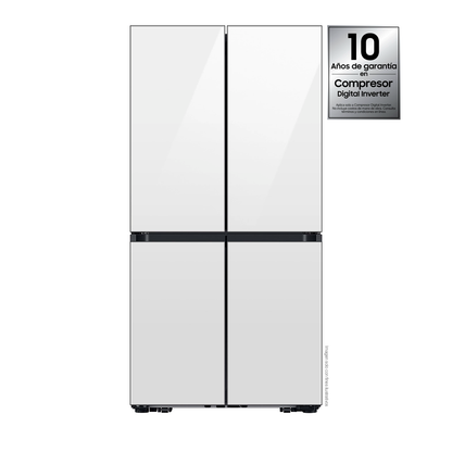 Refrigeradora Bespoke Family Hu Capacidad 23pc Samsung 4 puertas RF23DB965012AP dispensador interior + jarra automática triple enfriamiento flex zone dual ice hielo para whisky color clean white.