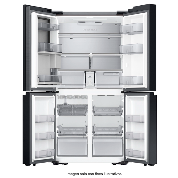 Refrigeradora Bespoke Family Hu Capacidad 23pc Samsung 4 puertas RF23DB965012AP dispensador interior + jarra automática triple enfriamiento flex zone dual ice hielo para whisky color clean white.