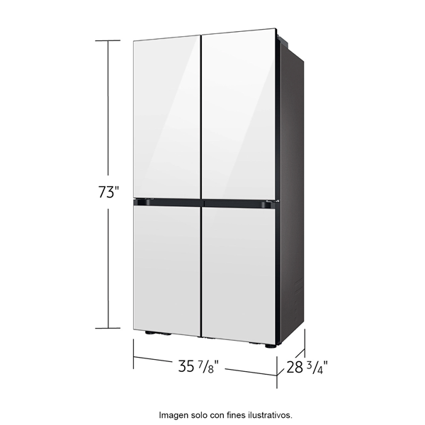Refrigeradora Bespoke Family Hu Capacidad 23pc Samsung 4 puertas RF23DB965012AP dispensador interior + jarra automática triple enfriamiento flex zone dual ice hielo para whisky color clean white.